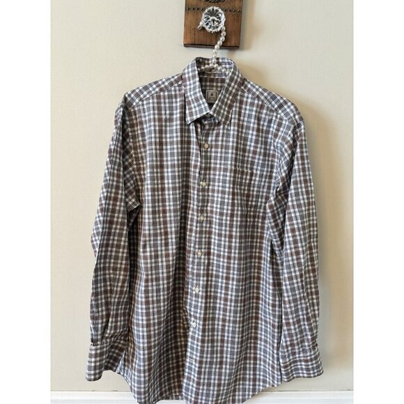 Peter Millar Mens Size M Brown Plaid Long Sleeve Shirt Button Front Cotton - Picture 1 of 4